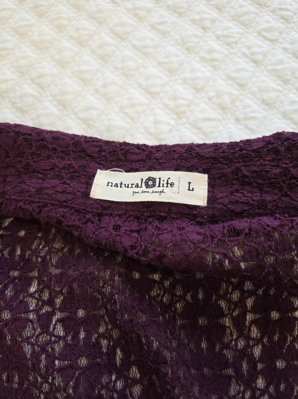 Natural Life Carina All Lace Top Eggplant Purple Button Up Blouse Size Large - Picture 3 of 13